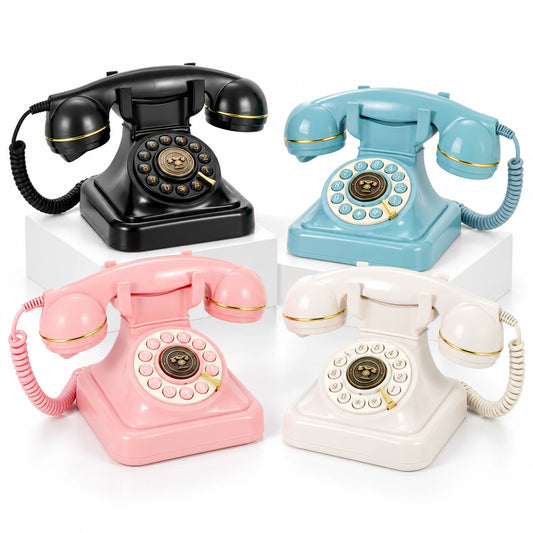 Pink white black and turquoise vintage audio guest book phones with gold details