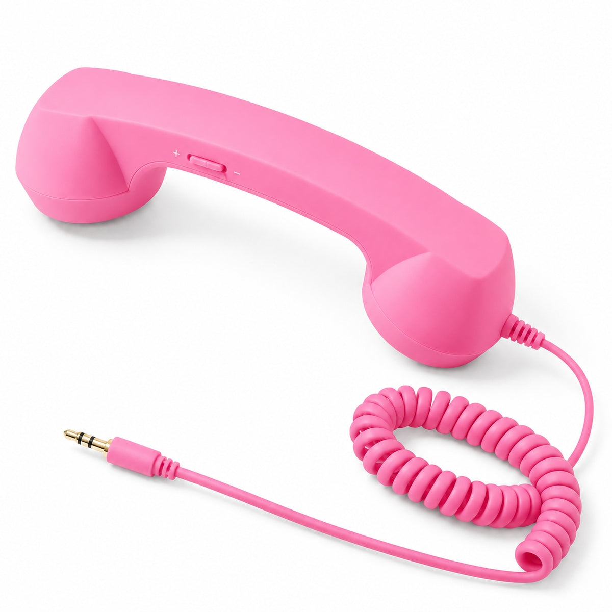 Pink old school telephone handset with an AUX connector
