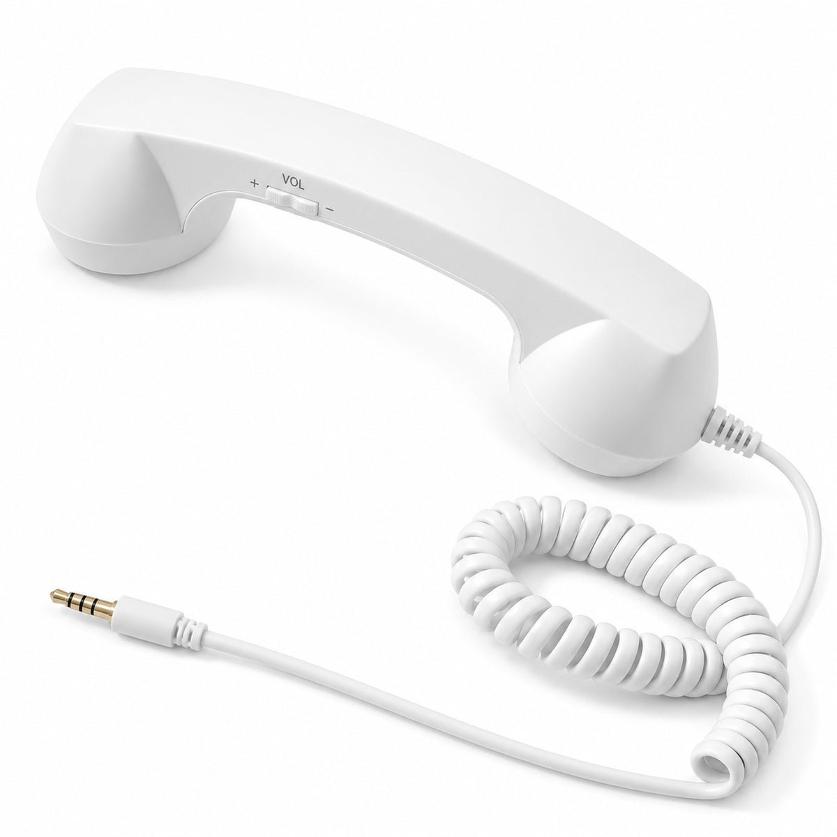 White RELLO retro phone handset with 3.5mm audio jack and coiled cord